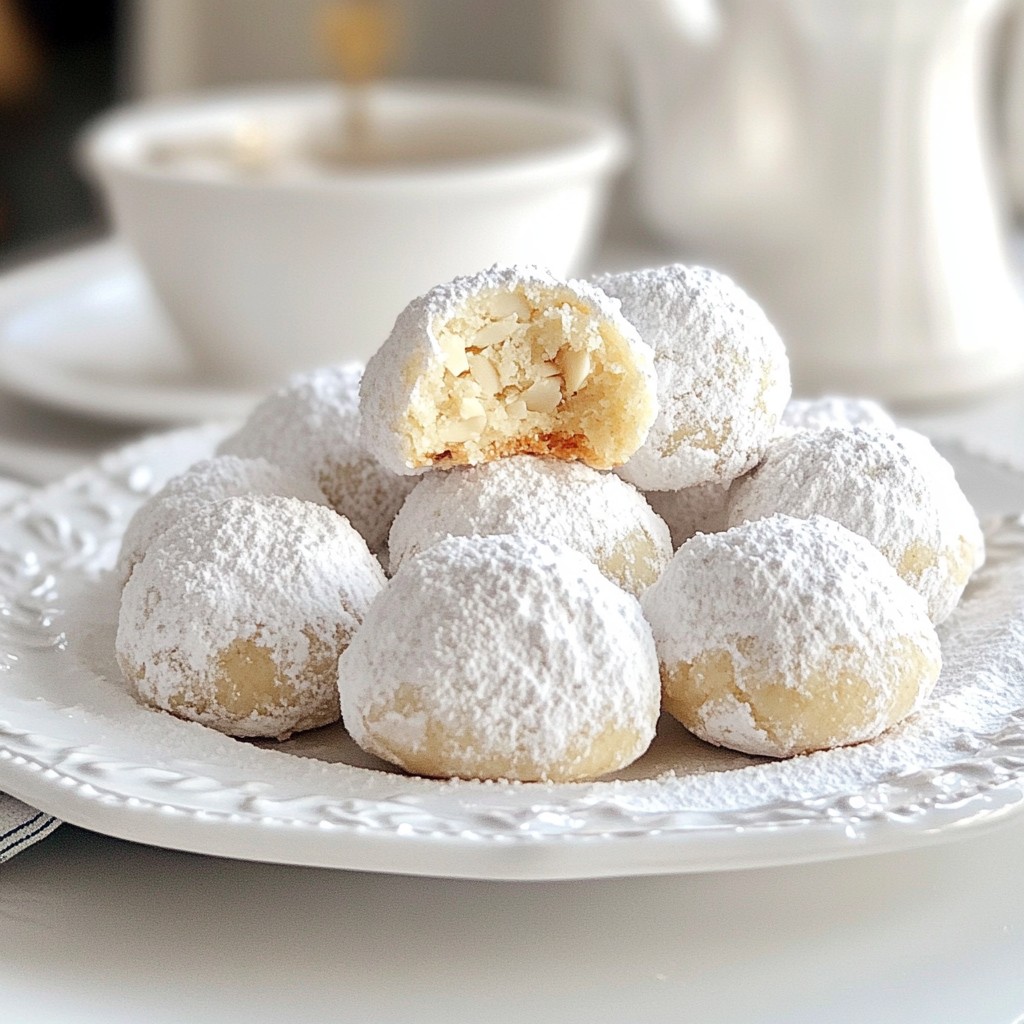 Festive Dessert Snowball Cookies with Almonds Surprise