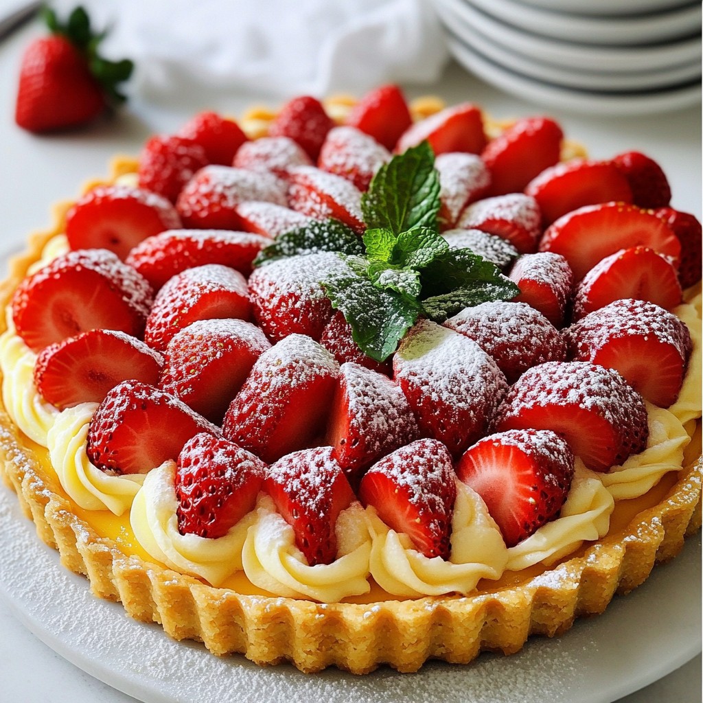 Silky Dessert Strawberry Cream Tart with Shortbread Crust