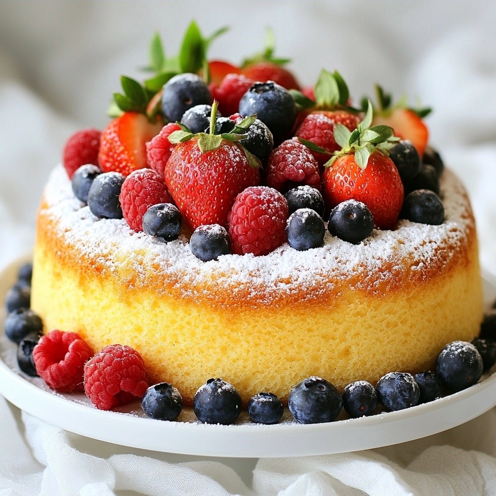 Fluffy Baking Vanilla Chiffon Cake with Berry Compote