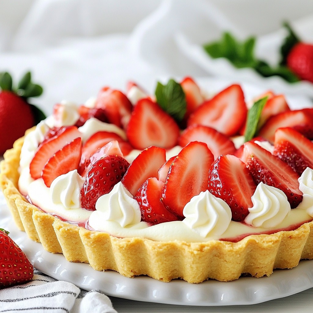 Silky Dessert Strawberry Cream Tart with Shortbread Crust